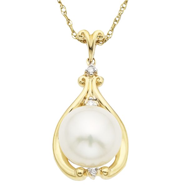 "Big Pearl" Pendant with Diamond Accents and Chain
