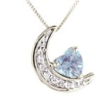 Color Craft Aquamarine and Diamond Crescent and Heart Pendant