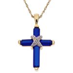 Andin International Sapphire Cross Shape Pendant with Diamond Accents