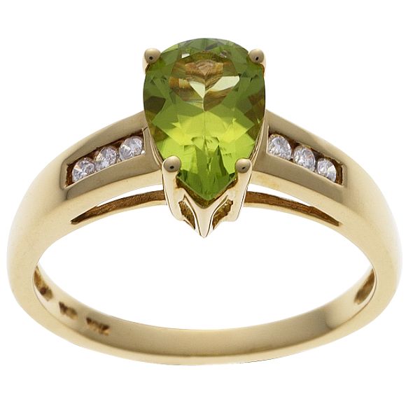 Peridot and Diamond Ring. 10K Yellow Gold
