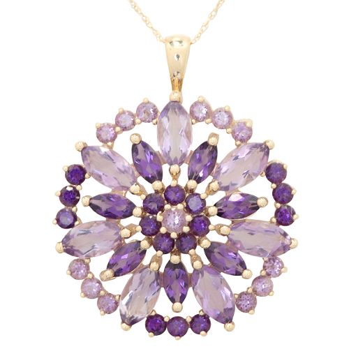 Amethyst Cluster Pendant. 10K Yellow Gold