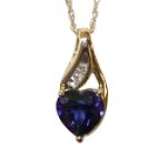Jewel America Sapphire and White Sapphire Heart Drop Pendant