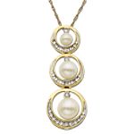 Andin International Triple Pearl and Diamond Accent Pendant