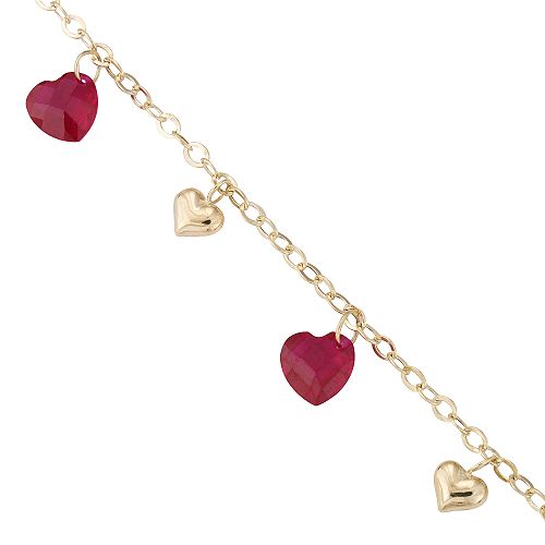 Created Ruby & Gold Heart Charm Bracelet
