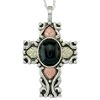 Tricolor Sterling Silver Antiqued Onyx Cross Pendant
