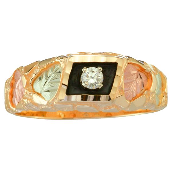 Black Hills Gold Tricolor 10K Gold Men's Antiqued Diamond Accent Band
