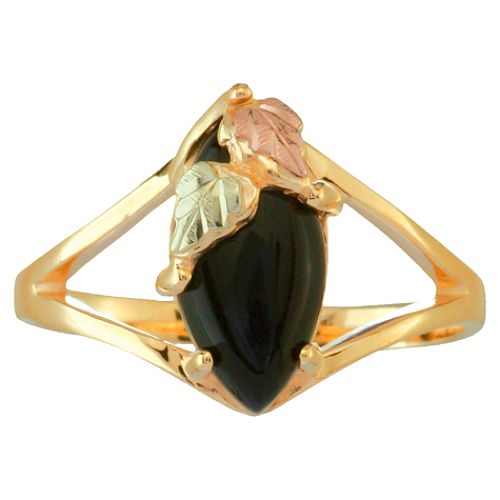 Black Hills Gold Tricolor 10K Gold Ladies' Onyx Ring
