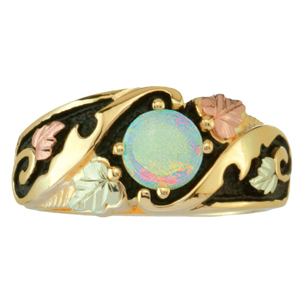 Black Hills Gold Tricolor 10K Gold Ladies' Antiqued Opal Ring