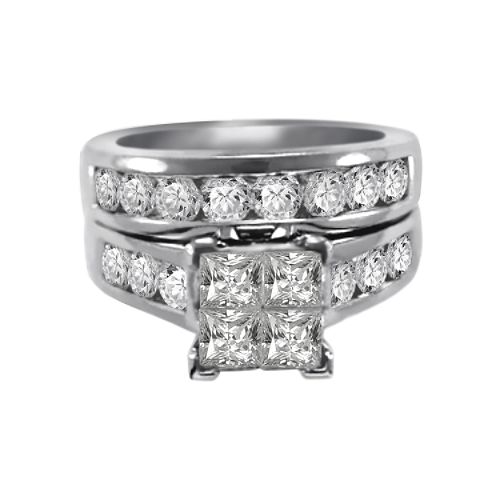3 ct. t.w. Princess Composite & Round Diamond Bridal Set in 14K White Gold
