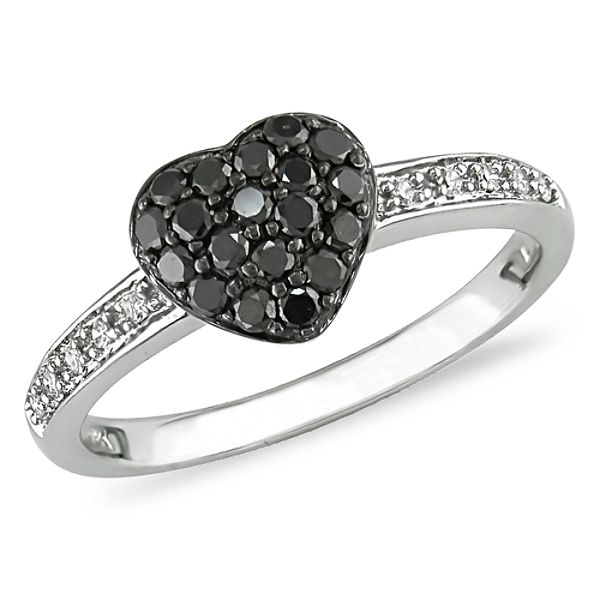 1/3 ct. t.w. Black and White Diamond Heart Ring in 10K White Gold