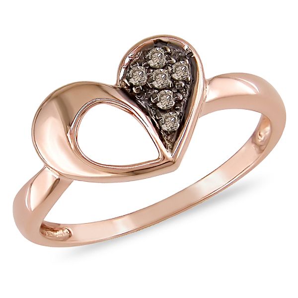 10K Pink Gold Heart Ring with Chocolate Diamond Accents