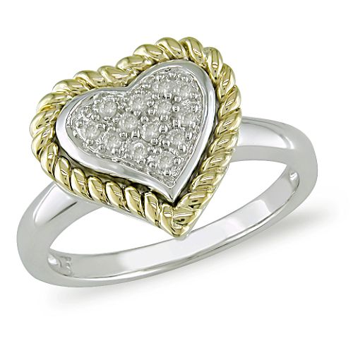 1/10 ct. t.w. Diamond Heart Ring in 10K Yellow Gold and Sterling Silver