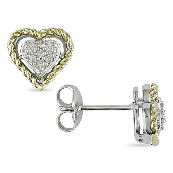 1/10 ct. t.w. Diamond Heart Earrings in 10K Yellow Gold and Sterling Silver
