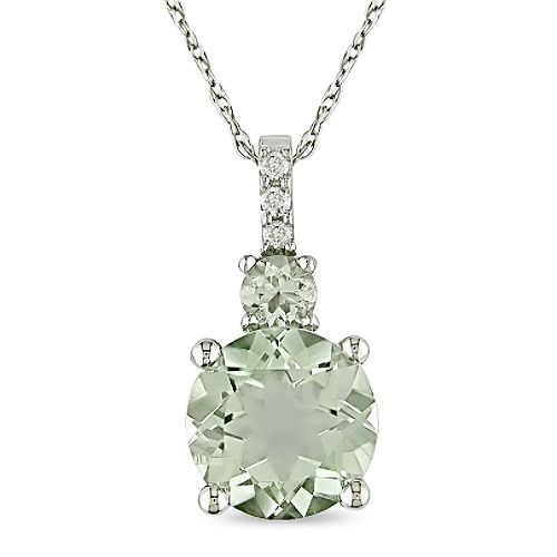 Green Amethyst and Diamond Accent Pendant in 10K White Gold