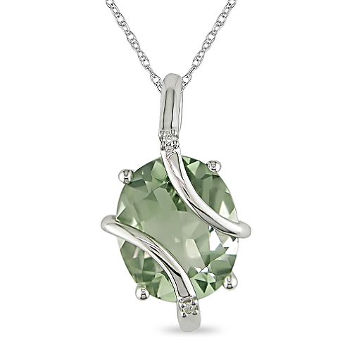 12x10mm Green Amethyst and Diamond Accent Pendant in 10K White Gold