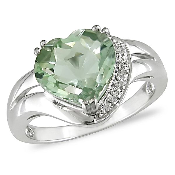 10mm Heart Shaped Green Amethyst and Diamond Accent Ring in 10K White Gold