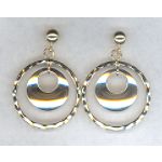 Sakoura Design Ltd. Diamond cut Circle and polish Gold Disc center Dangle Earrings. 14k Yellow Gol
