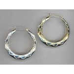 Sakoura Design Ltd. Reversible Textured Round Hoop Earring. 10k Yellow Gold and Sterling Silver