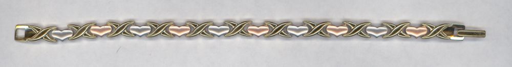 Heart Shape and X Bracelet. 23k Yellow, White, Rose Gold over Stainless Steel