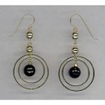 Sakoura Design Ltd. Circle and Black Onyx with Gold Beads Dangle Earrings