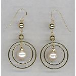 Sakoura Design Ltd. Circle and Round 8mm White Pearl with Gold Beads Dangle Earrings