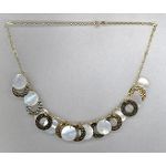 Sakoura Design Ltd. Mother of Pearl Circles Dangle Necklace 14k Yellow Gold