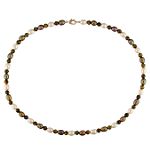 Sears 6-6.5mm Brown and Peach Rice Pearl with 5mm Tigereye Bead Necklace