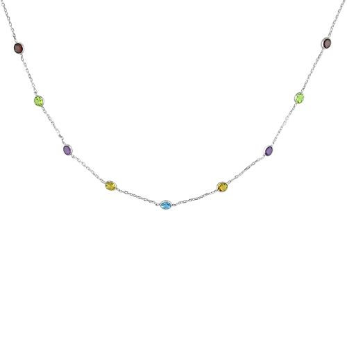 4mm Peridot, Amethyst, Citrine and Blue Topaz Silver Necklace