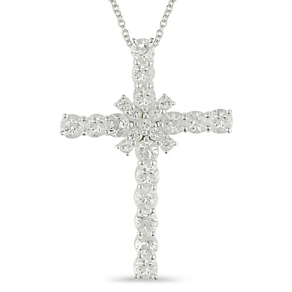 White Topaz Cross Pendant in Sterling Silver
