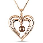 Sears 6-7mm Chocolate Pearl Pendant in 10K Pink Gold with Diamond Accents