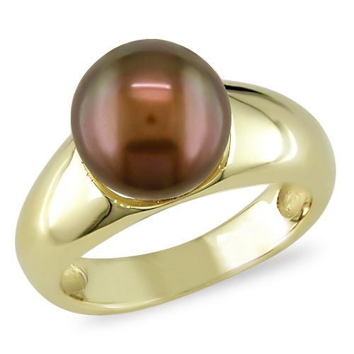 9-10mm Freshwater Chocolate Button Pearl Ring in 10K Yellow Gold
