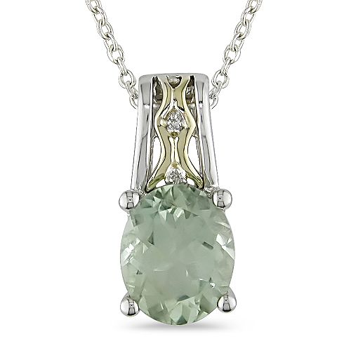 Green Amethyst and Diamond Accent Pendant in 10K Gold and Sterling Silver