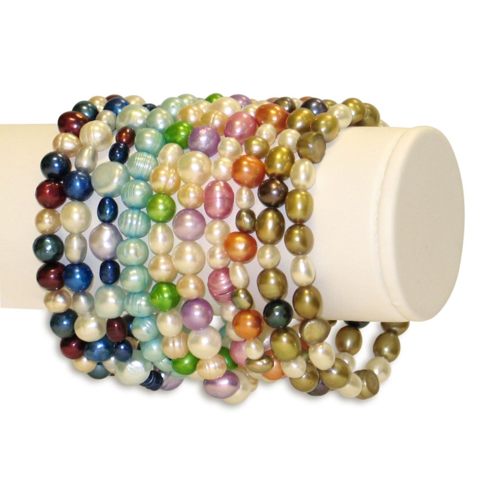 10 Piece Multi-Color Freshwater Pearl Elastic Bracelet Set