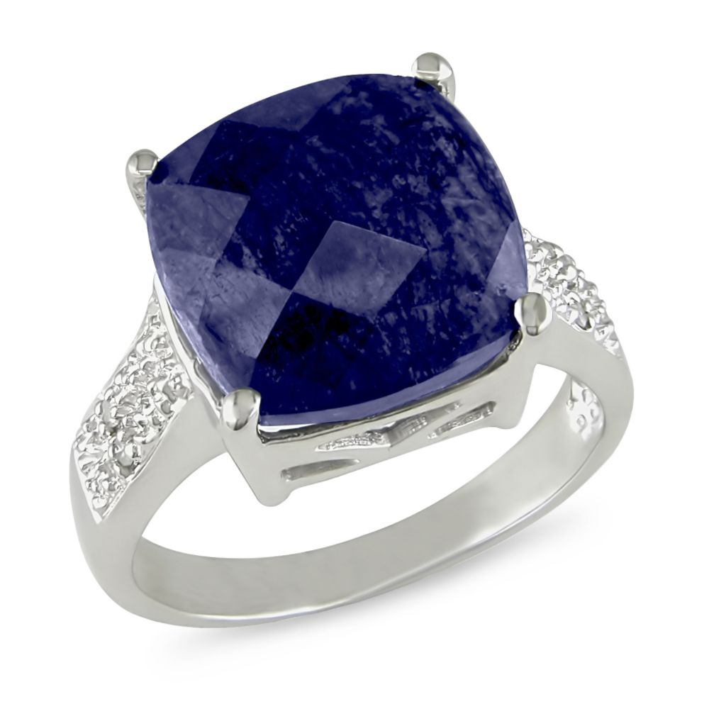 12mm Cushion Sapphire and Diamond Accent Ring in Sterling Silver