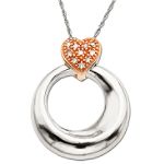 Andin International Cute Circle Pendant With Diamond Accent Heart Detail