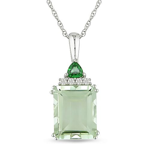 Amethyst, Tsavorite and Diamond Accent Pendant in 10K White Gold