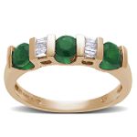 Andin International Alternating Emerald and Diamond Ring