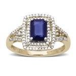 Andin International Sapphire Ring Surrounded By 2 Rows of Diamonds