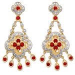 Andin International Mother Of Pearl and Ruby Chandelier Earrings with Diamond Accent