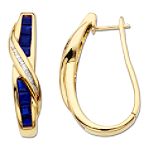Andin International Sapphire Hoop Earrings with 1/8Ct Diamond Accent
