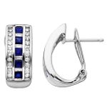 Andin International Square Cut Sapphire and 1/2 Ct Diamond Accent Hoop Earrings