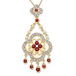Andin International Mother of Pearl and Ruby Center and Drops With 1/3 Carat Total Weight