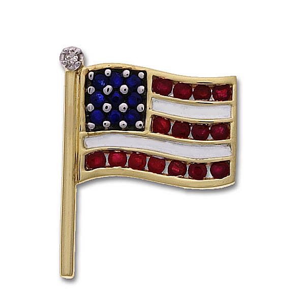 Andin International American Flag Pin with Diamond Accent