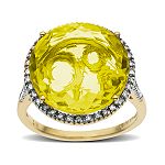 Andin International Lemon Quartz Cocktail Ring with Diamond Accent