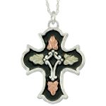 Black Hills Gold Jewelry Tricolor Sterling Silver Antiqued Cross Pendant