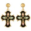 Tricolor 10K Antiqued Cross Earrings