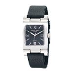 Charles Hubert Mens Leather Band Stainless Steel Black Dial Watch