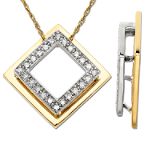 10Kt Two Tone .15ct. tw. Diamond Square Pendant