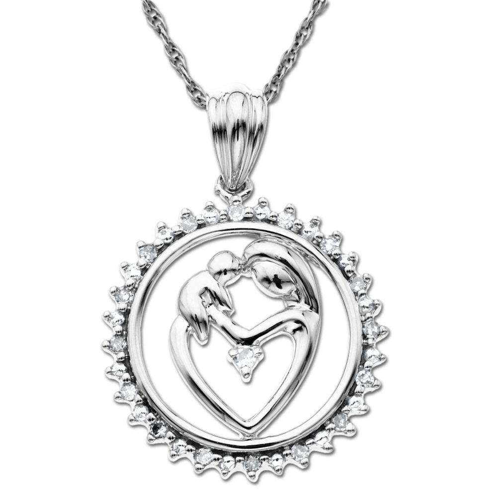 Diamond Accent Mothers Circle Pendant. 10k White