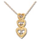 10Kt Yellow Gold Linear Triple Heart Pendant with Diamond Accent